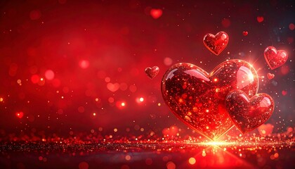 Obraz premium Glowing Heart Arrangement for Valentine's Day or Romance Concept with Sparkling Background.