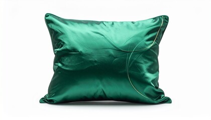 Emerald Green Silk Pillow with Abstract Gold Design on White Background for Elegant Home Decor.