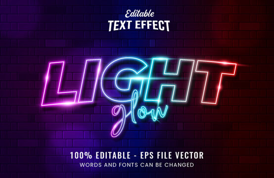 Vibrant Neon Text Effect LIGHT glow on Dark Brick Wall Vector
