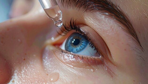 Eye drops being dropped in Eye - Eye strain medicine - Artificial Tears - Eye Strain - Pink Eye, Conjunctivitis, Glaucoma, Dry Eyes, Syndrome, Uveitis, Corneal Ulcer, Allergy, Hay fever, Itchy Eyes