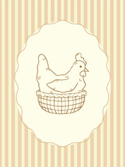 Cute chicken in basket in pastel frame vector art