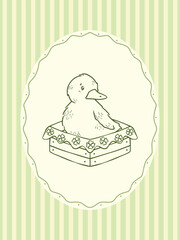 Cute duck in basket in pastel frame vector art