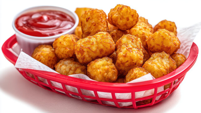 crispy tater tots in a red basket ready to serve