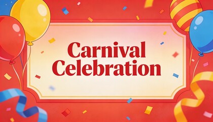 Naklejka premium Showing cream banner with red border reading Carnival Celebration on poster with balloons confetti