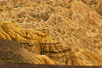 Beautiful scenic view of Moonland, near Lamayuru, named for its uncanny resemblance to the surface of the Moon. Naturally eroded, soft clay hills giving it a true lunar vibe. Lamayuru, Ladakh, India.