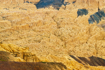 Beautiful scenic view of Moonland, near Lamayuru, named for its uncanny resemblance to the surface of the Moon. Naturally eroded, soft clay hills giving it a true lunar vibe. Lamayuru, Ladakh, India.