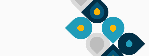 Fototapeta na wymiar Abstract water drops, blue, orange, gray hues. Minimalist design, clean lines, simple shapes, modern aesthetic. Fluidity suggested.