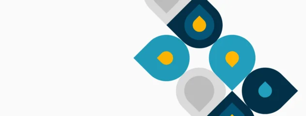 Fotobehang Voetbal Abstract water drops, blue, orange, gray hues. Minimalist design, clean lines, simple shapes, modern aesthetic. Fluidity suggested.  © antishock