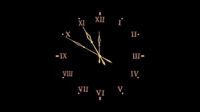Gradually accelerating yellow clock hands with Arabic numerals on a black dial