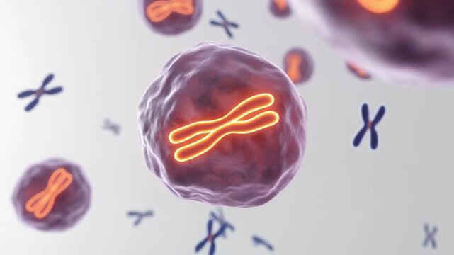 Chromosome cells with glowing DNA in medical research