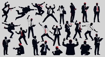 Fototapeta premium Diverse Silhouettes of Business People in Dynamic Poses.