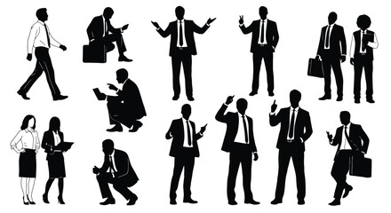 Fototapeta premium Collection of Business People Silhouettes in Various Poses.