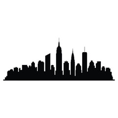 Fototapeta premium Black silhouette of a cityscape skyline featuring prominent skyscrapers and urban buildings