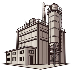 A large industrial building with a tall silo © yyy