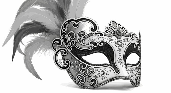 Ornate Venetian Carnival Mask with Feather.