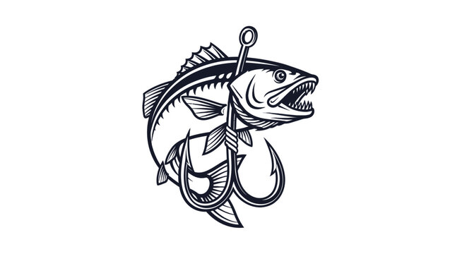 Black and White Fish Hook Illustration Design.