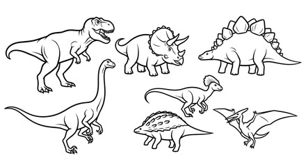 Cartoon Dinosaur Set Outline Illustration © Anis