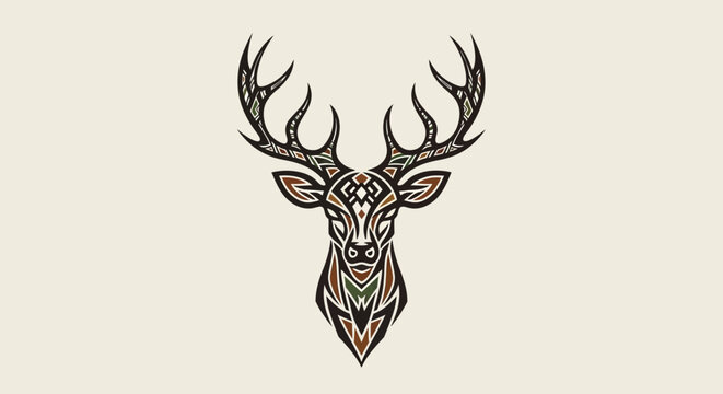 Geometric Deer Head with Antlers Illustration.