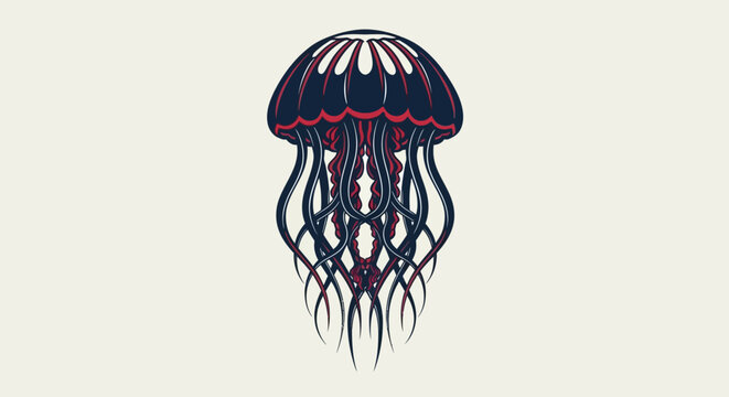 Illustration of a Black Jellyfish with Tentacles.