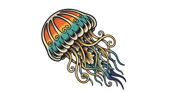 Colorful Jellyfish Illustration with Tentacles.