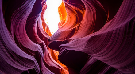 Obraz premium Antelope Canyon purple orange sandstone walls | Stunning slot canyon light rays | Abstract natural rock formations Arizona | Vibrant geological beauty photography | Southwestern USA travel destination