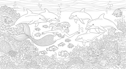 Fototapeta premium Dolphins Swimming Together in the Ocean.