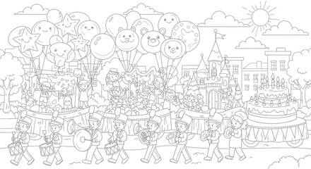 Obraz premium Children Holding Balloons in City Celebration.
