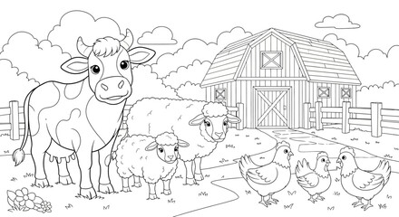 Cow and Farm Animals Coloring Page. © loxia stock image