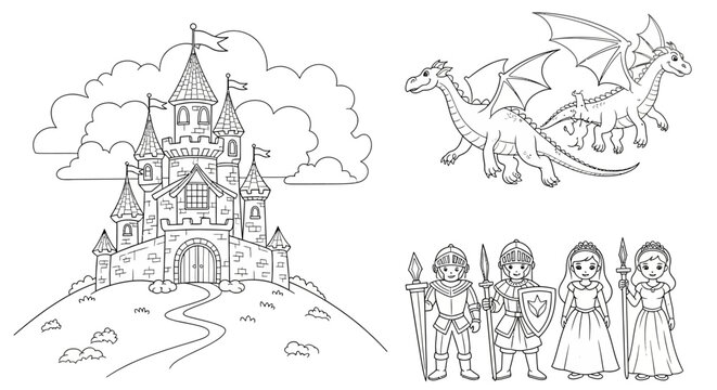 Coloring Book Illustrations of Fantasy Characters.