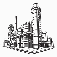 Obraz premium An industrial factory with a tall smokestack and various machinery