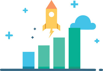 Obraz premium Rocket launching from bar chart isolated on transparent background, Vector, illustration