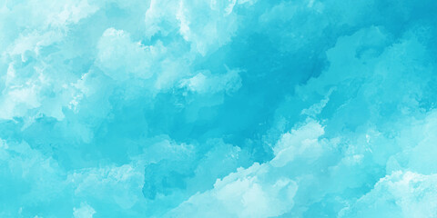 Obraz premium Bright sunlight reflects on a beautiful blue watercolor surface under a clear summer sky with white clouds in a peaceful nature atmosphere