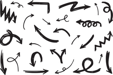 Collection of hand drawn arrows and directional symbols