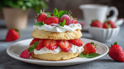 delicious strawberry shortcake with fresh cream