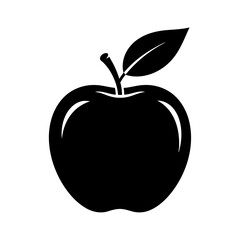 Apple with Leaf Organic Food Label Silhouette for Eco Farming - Healthy Eating Concept