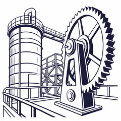 A large gear and a silo in an industrial setting © Rifat