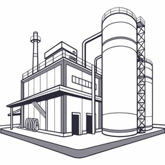 A large industrial building with a silo and smokestack © Rifat