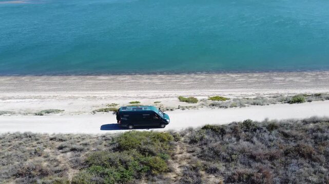 Overlanding Campers Driving Along Punta Perdices Coastal Road near San Antonio Este