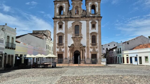 Tilt Down of Patio de Sao Pedro Square in Recife, Brazil
