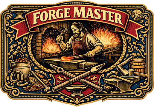 Forge Master Vintage Blacksmith Badge Logo EPS