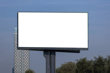 Fototapeta premium Large billboards for outdoor advertising and information boards along the roads and on the streets of the city. Background for design and advertising.