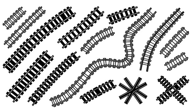 Decorative railway and railroad track icon collection isolated on transparent background