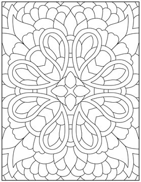 Abstract floral mandala coloring page vector illustration. Detailed outline pattern for adult stress relief and creative activity. Black and white line art.