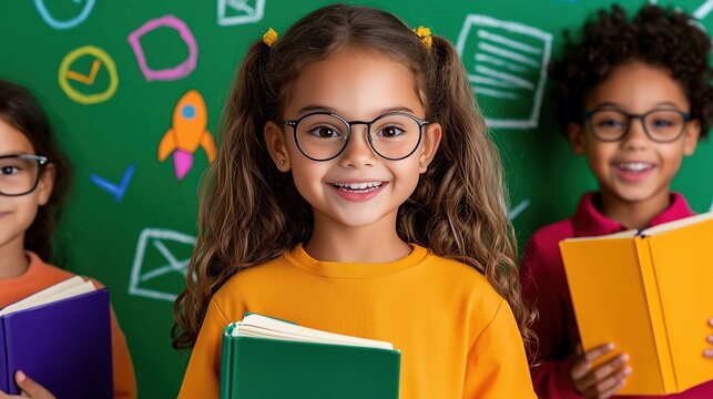 Happy Children Smiling with Books Together