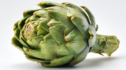Obraz premium Fresh Artichoke Isolated on White Background, Natural Vegetable with Green Leaves, Organic Produce for Culinary and Dietary Uses