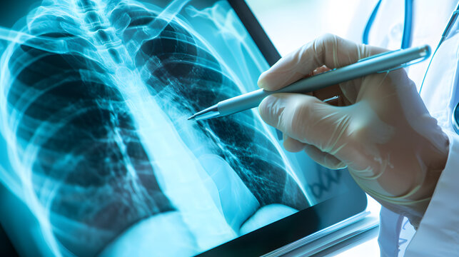 Doctor analyzing chest xray on tablet