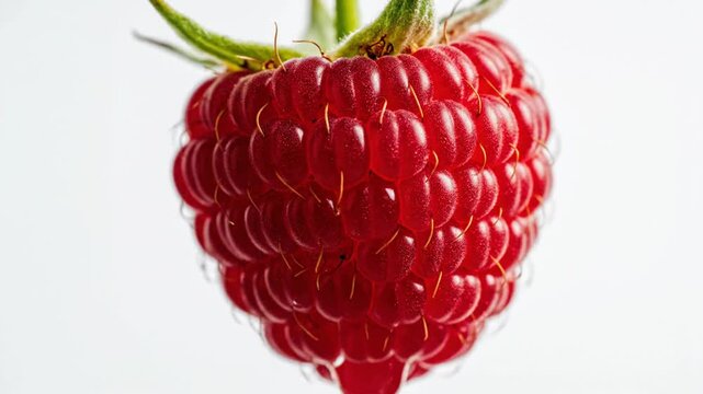 Fresh red raspberry with water droplet on white background