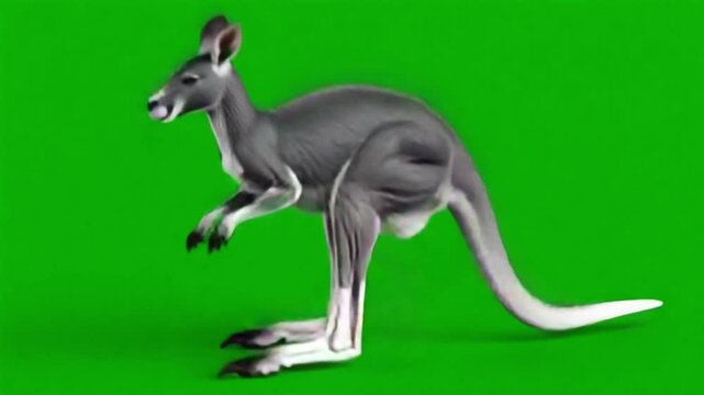 Grey kangaroo in motion against green screen background