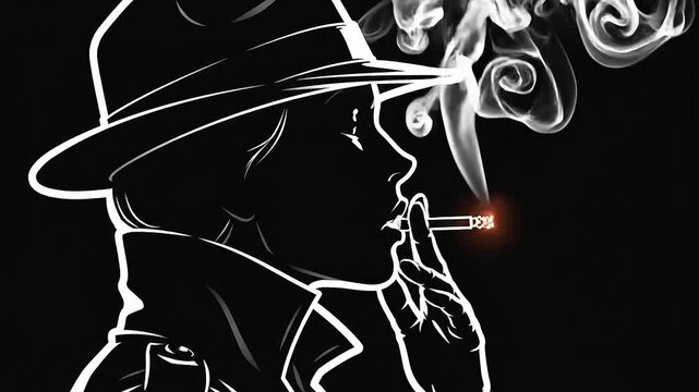 Man Smoking Cigarette Noir Illustration Profile.