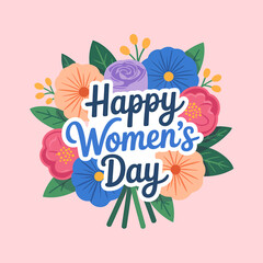 Obraz premium Happy Womens Day colorful bouquet flowers illustration on pink background